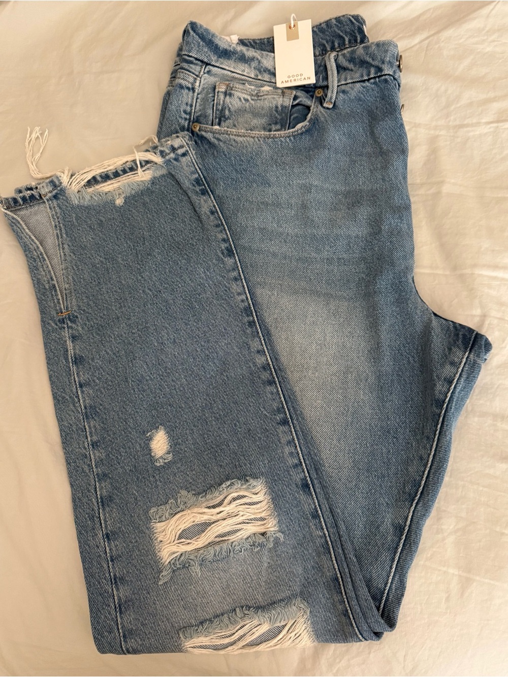 Good American Light Blue Distressed Boyfriend Jeans - 28” x 32” - size 15